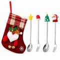 Festive Christmas cutlery set with spoons forks and a red Santa stocking gift bag - Red Bag With Silver [4pcs] Star Spoon/hat Fork/small Tree Spoon/old Man Fork