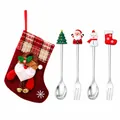 Christmas themed cutlery set including spoons and forks with a festive gift stocking - Red Bag With Silver [4pcs] Round Tree Spoon/old Man Fork/snowman Spoon/shoe Fork