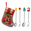 Festive Christmas cutlery set featuring decorative spoons forks and a reindeer stocking bag - Grey Bag Silver [4pcs] Star Spoon/hat Fork/small Tree Spoon/old Man's Fork
