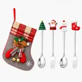 Christmas stainless steel cutlery set with spoons, forks and a reindeer stocking gift bag - Grey Bag Silver [4pcs] Round Tree Spoon/old Man Fork/snowman Spoon/shoe Fork