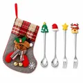 Christmas cutlery set with 2 spoons and 2 forks stored in a festive reindeer stocking - Grey Bag Silver [4pcs] Small Tree Spoon/hat Spoon/star Fork/reindeer Fork