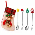 Christmas stainless steel spoon and fork set with festive toppers and gift stocking - Silver Powder Bag [4pcs] Star Spoon/hat Fork/small Tree Spoon/old Man's Fork