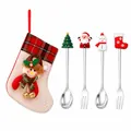 Festive Christmas cutlery set including stainless steel spoons and forks with a stocking - Silver Powder Bag [4pcs] Round Tree Spoon/old Man Fork/snowman Spoon/shoe Fork