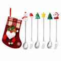 Stainless steel Christmas spoon and fork set with decorative red stocking bag - Red Bag Silver [6pcs] Style B