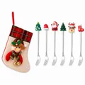 Christmas stainless steel dessert fork set with festive silicone toppers and gift bag - Red Bag Silver [6pcs] D Style Full Fork