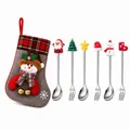 6pcs Christmas stainless steel spoon and fork set with snowman stocking gift bag - Grey Bag Silver [6pcs] Style A