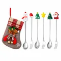 Festive Christmas cutlery set with spoons and forks in a decorative stocking bag. - Grey Bag Silver [6pcs] Style B