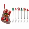 Festive Christmas dessert fork set made of stainless steel with cute holiday toppers - Grey Bag Silver [6pcs] D Style Full Fork