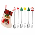 Set of 6 Christmas stainless steel dessert spoons and forks with festive toppers - Silver Powder Bags [6pcs] Type B