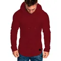 Detail view of burgundy men's hoodie with unique pleated raglan sleeves - M / Tops / Red