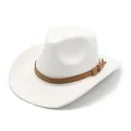 Detailed view of a white vintage faux suede cowboy hat with decorative brown band. - M (56-58cm) / Cream