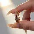 Elegant French vintage gold open ring with red ruby-like stones and starry diamond accents - Adjustable Open / Gold (Red Rhinestone)
