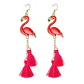 Orecchini pendenti a fenicottero rosa stile boho con nappe vivaci e catene dorate - Stile Fenicottero Doppia Nappina / Rosso