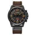 CURREN 8314 men's business leather watch with date display and quartz chronograph - Coffee Strap Black Dial
