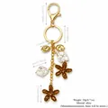 Vintage gold alloy flower and baroque pearl bag charm keychain accessory for handbags - Enamel Flower Pearl Design