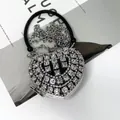 Heart-shaped evening bag with shimmering rhinestones and silver chain strap - A447 Black