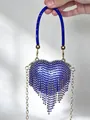 Luxury heart-shaped mini evening bag covered in blue rhinestones with gold chain - A440 Blue