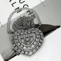 Luxury silver heart-shaped rhinestone evening clutch bag with detachable chain strap - A158 Silver