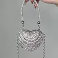 Élégant sac de soirée en forme de cœur avec strass scintillants et chaîne argent - A152 argenté