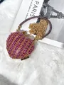 Pochette de soirée élégante en forme de cœur avec strass roses et chaîne dorée - A155 rose