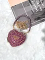 Sac de soirée de luxe en forme de cœur avec strass roses et bandoulière chaîne dorée - A153 rose