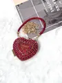 Mini sac de soirée élégant en forme de cœur orné de strass rouges avec chaîne dorée - A153 rouge