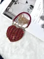Pochette de soirée rouge en forme de cœur avec strass complets et bandoulière chaîne - A155 rouge
