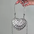 Sac de soirée élégant en forme de cœur avec strass et chaîne en argent pour femme - A157 argenté