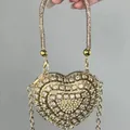Élégant mini sac de soirée en forme de cœur entièrement orné de strass brillants et chaîne dorée - A153 doré