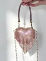 Sac de soirée élégant en forme de cœur avec strass roses et violets et chaîne amovible - A151 rose