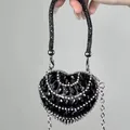 Élégante mini pochette de soirée noire en forme de cœur ornée de strass et d'une chaîne - A157 noir