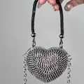 Élégant sac de soirée en forme de cœur avec strass brillants, poignée en cristal et chaîne. - A156 noir