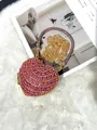 Exquisite pink heart-shaped rhinestone evening bag with gold chain and beaded handle - A152 Pink