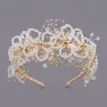 Serre-tête doré élégant orné de perles de cristal faites à la main et motifs floraux - Bandeau Polyvalent À Perles Dorées Ts-j3102g