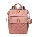 Durable pink multifunctional diaper bag with matching coin pouch and elegant quilted design - Foldable Crib Diaper Bag / Pink