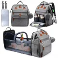 Grey multifunctional diaper bag with portable baby crib and USB charging port - Foldable Crib Diaper Bag / Dark Gray