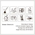 Set of 8 wooden stamps with rubber patterns for journal and scrapbook decoration - Breeze Chronicle / 8 Pieces Set