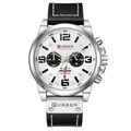 Curren 8314 business men's watch with black leather strap and waterproof calendar - Black Strap White Dial