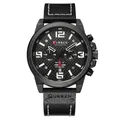 CURREN 8314 men's business quartz watch with black leather strap and date display - Black Strap Black Dial