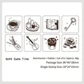 Set of 8 decorative wooden stamps featuring beech wood base and vintage rubber designs - Soft Cute Time / 8 Pieces Set