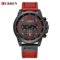 CURREN 8314 men's quartz watch featuring a red leather strap and black chronograph dial - Red Strap Black Dial