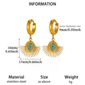 Gold stainless steel sunburst hoop earrings with blue center stone detail - Blue Sunflower Style (E6720) / Gold