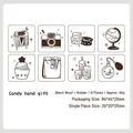Vintage style 8-piece wooden stamp set with various cute life object patterns - Toffee Notes / 8 Pieces Set