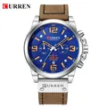 Curren 8314 men's business quartz watch with blue dial and brown leather strap - Brown Strap / Blue Dial