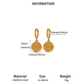 Gold stainless steel hoop earrings with sunburst heart charm detail, 10g lightweight design - Heart Sun Pattern Style (E6745) / Gold