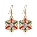 Eleganti orecchini a fiocco di neve dorati con strass natalizi rossi, verdi e bianchi - Stile Fiocco di Neve Tricolore (16)