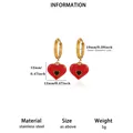Red heart-shaped stainless steel drop earrings with golden hoops and oil drip finish - Red Heart Enamel Style (E6753) / Gold