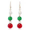 Orecchini pendenti natalizi con perla bianca e perline metalliche verdi e rosse - Stile Tripla Sfera Rosso Verde Bianco