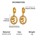 Elegant gold stainless steel rose earrings with pearls and detailed size information - Rose Artificial Pearl Style (E6833) / Gold