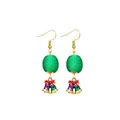 Orecchini di Natale festivi con pallina intrecciata verde e ciondoli a campanello - Stile Sfera Verde Intrecciata Campana